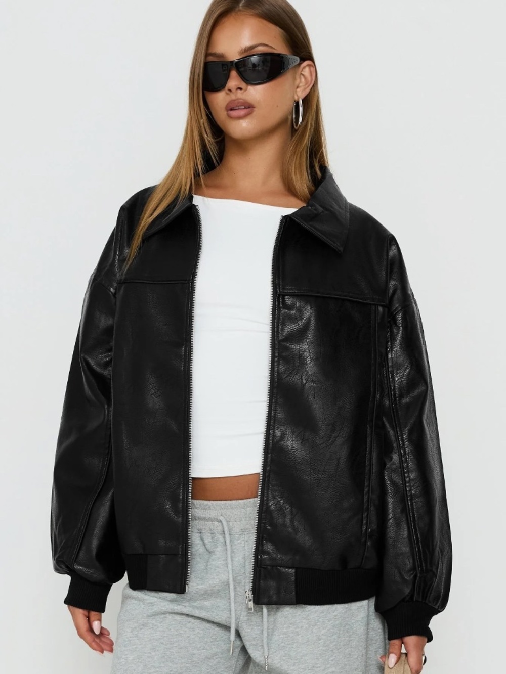Princess Polly Black Goldsmith Faux Leather Bomber Jacket